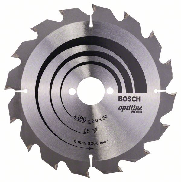 Sågklinga för trä Bosch OPTILINE WOOD; 190x2x30,0 mm; Z16; 15°