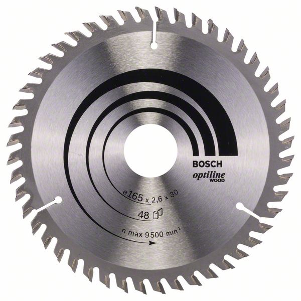 Sågklinga för trä Bosch OPTILINE WOOD; 165x2,6x30,0 mm; Z48; 15°