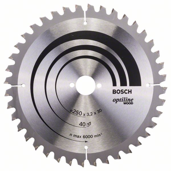 Sågklinga för trä Bosch OPTILINE WOOD; 250x3,2x30,0 mm; Z40; -5°