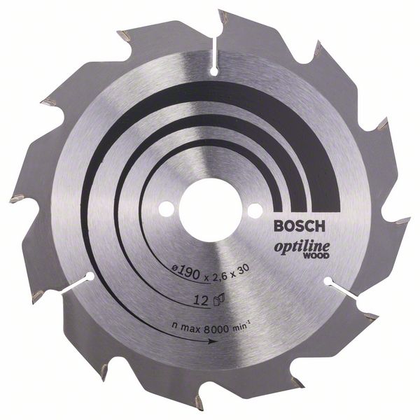 Sågklinga för trä Bosch OPTILINE WOOD; 190x2,6x30,0 mm; Z12; 15°
