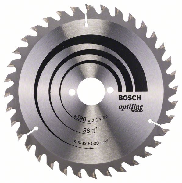Sågklinga för trä Bosch OPTILINE WOOD; 190x2,6x30,0 mm; Z36; 15°