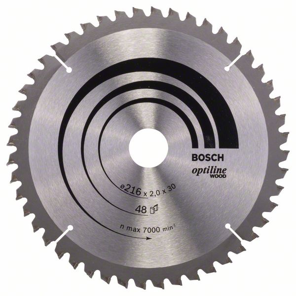 Sågklinga för trä Bosch OPTILINE WOOD; 216x2x30,0 mm; Z48; -5°