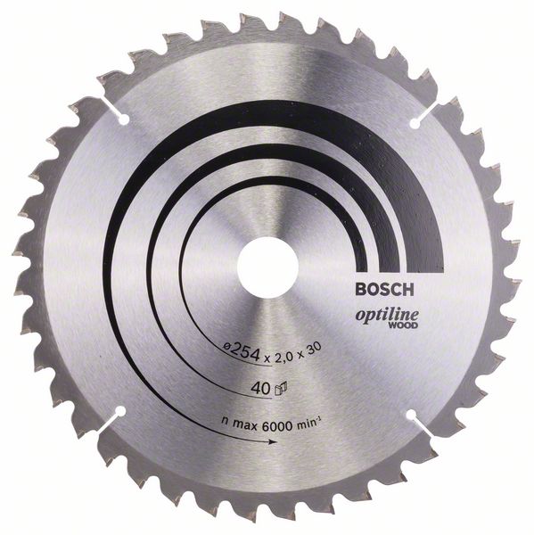 Sågklinga för trä Bosch OPTILINE WOOD; 254x2x30,0 mm; Z40; -5°