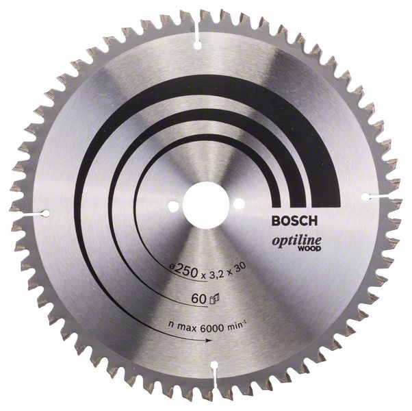 Sågklinga för trä Bosch OPTILINE WOOD; 250x3,2x30,0 mm; Z60; -5°