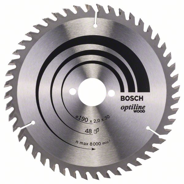 Sågklinga för trä Bosch OPTILINE WOOD; 190x2x30,0 mm; Z48; 15°