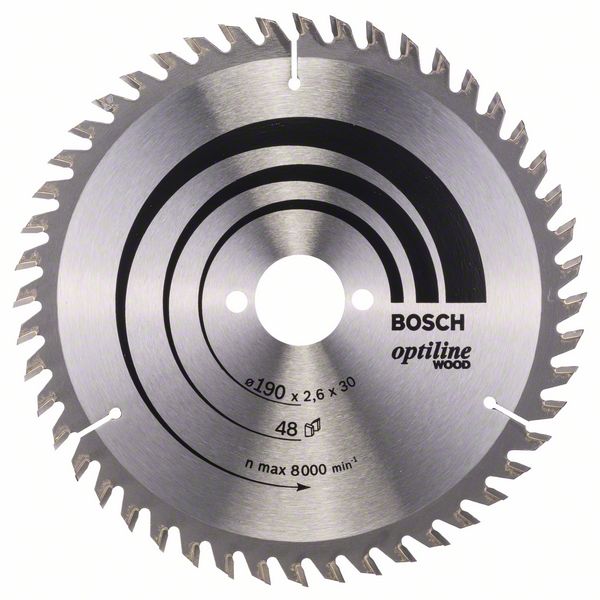 Sågklinga för trä Bosch OPTILINE WOOD; 190x2,6x30,0 mm; Z48; 15°