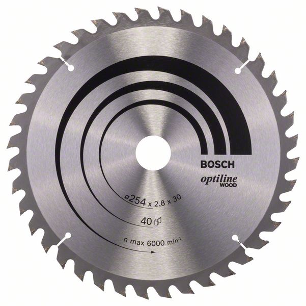 Sågklinga för trä Bosch OPTILINE WOOD; 254x2,8x30,0 mm; Z40; -5°