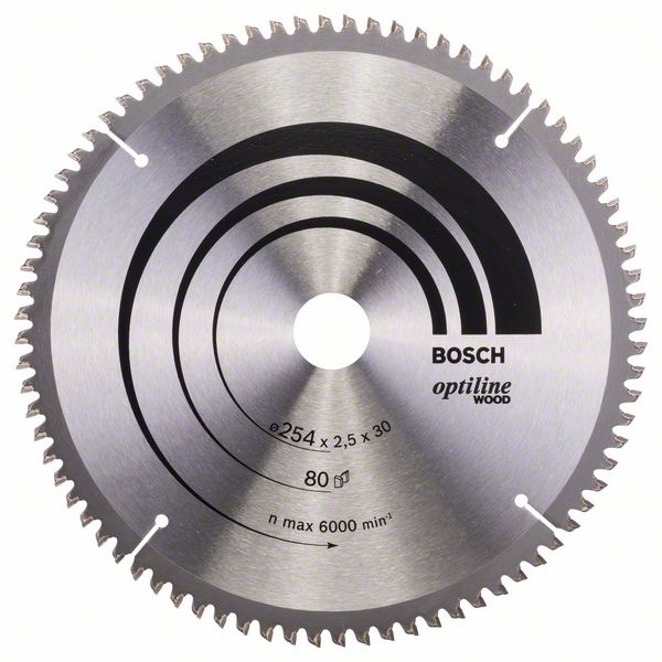 Sågklinga för trä Bosch OPTILINE WOOD; 254x2,5x30,0 mm; Z80; 15°