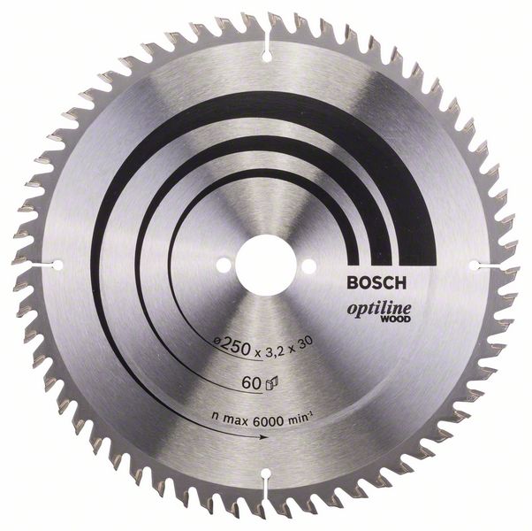 Sågklinga för trä Bosch OPTILINE WOOD; 250x3,2x30,0 mm; Z60; 10°