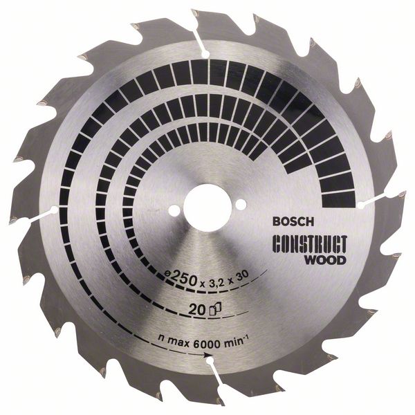 Sågklinga för trä Bosch CONSTRUCT WOOD; 250x3,2x30,0 mm; Z20; 15°