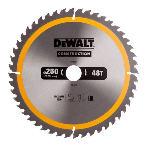 Sågklinga för trä DeWalt; 250x3x30,0 mm; Z48; 10°
