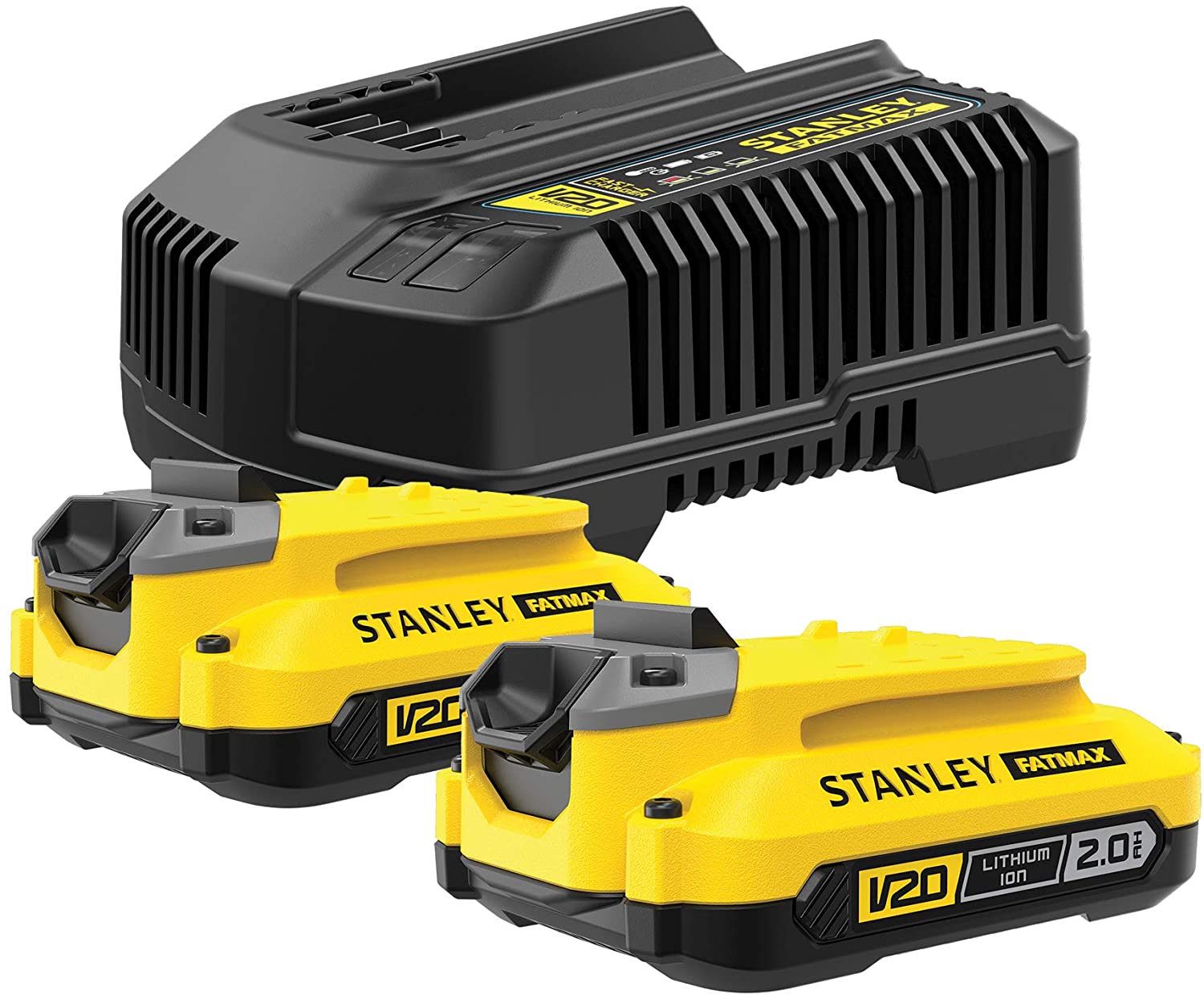 Tillbehörsset Stanley Starter Set V20; 18 V; 2x2,0 Ah + laddare