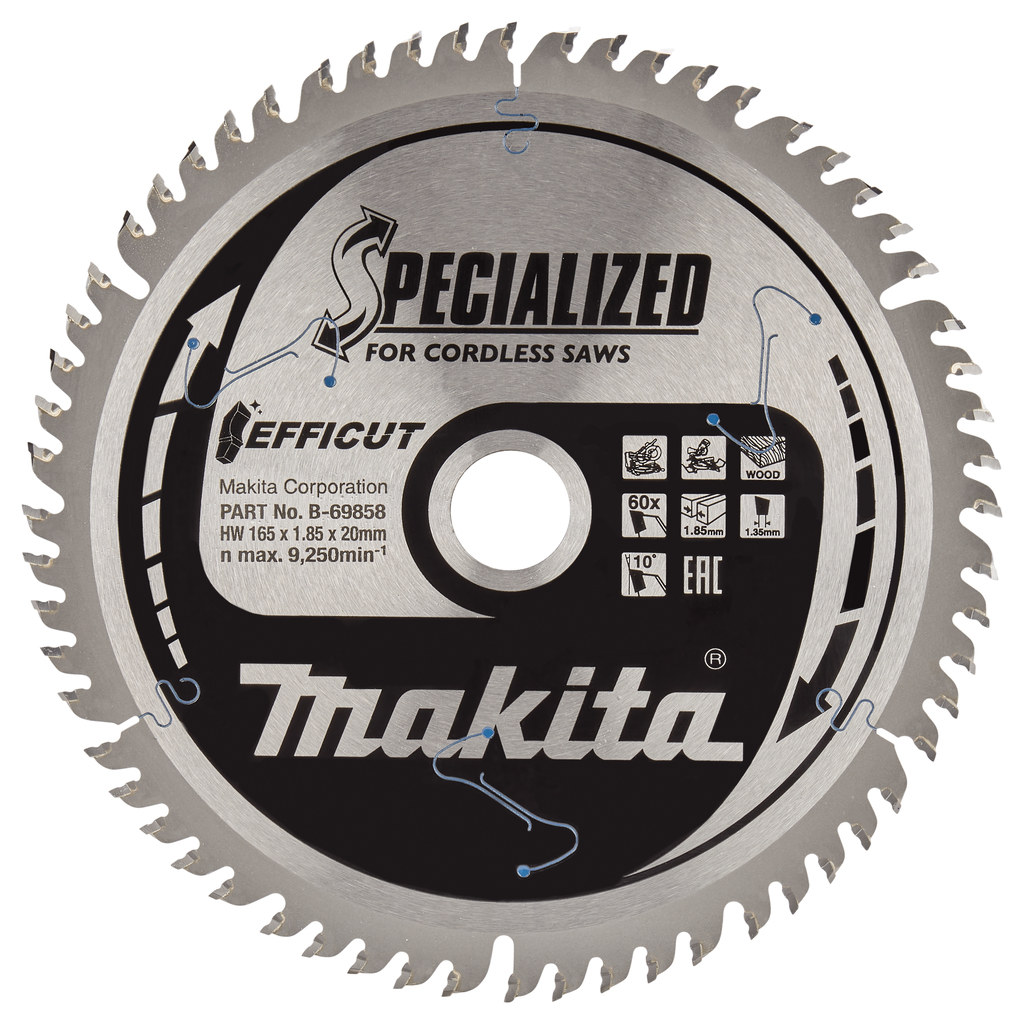 Sågklinga för trä Makita Efficut; 165x1,85x20 mm; Z60; 10°