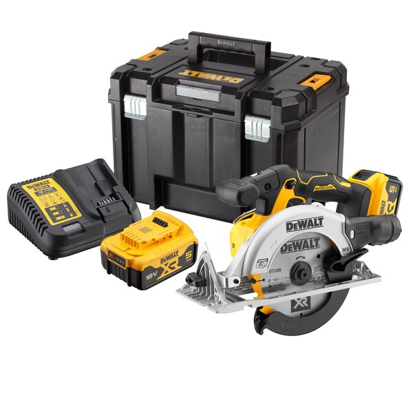 Batteridriven cirkelsåg DeWalt DCS565P2; 18 V; 2x5,0 Ah batt.