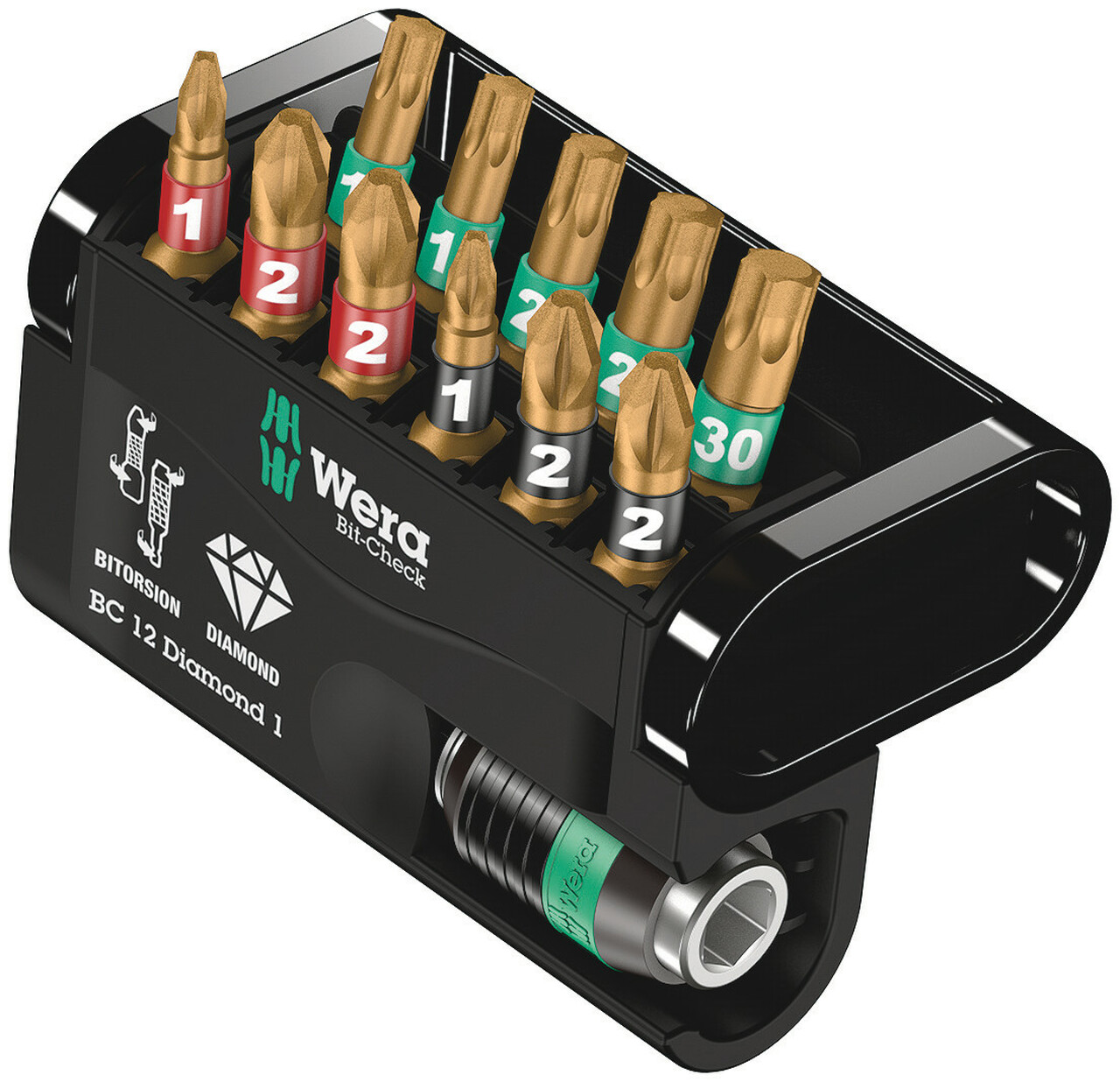 Skruvbitsats Wera BIT-CHECK 12 Diamond 1; HEX/PH/PZ/TX; 12 st.