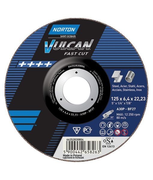 Slipskiva Norton VULCAN A30S-BF27; 125x6,4x22,2 mm; T27