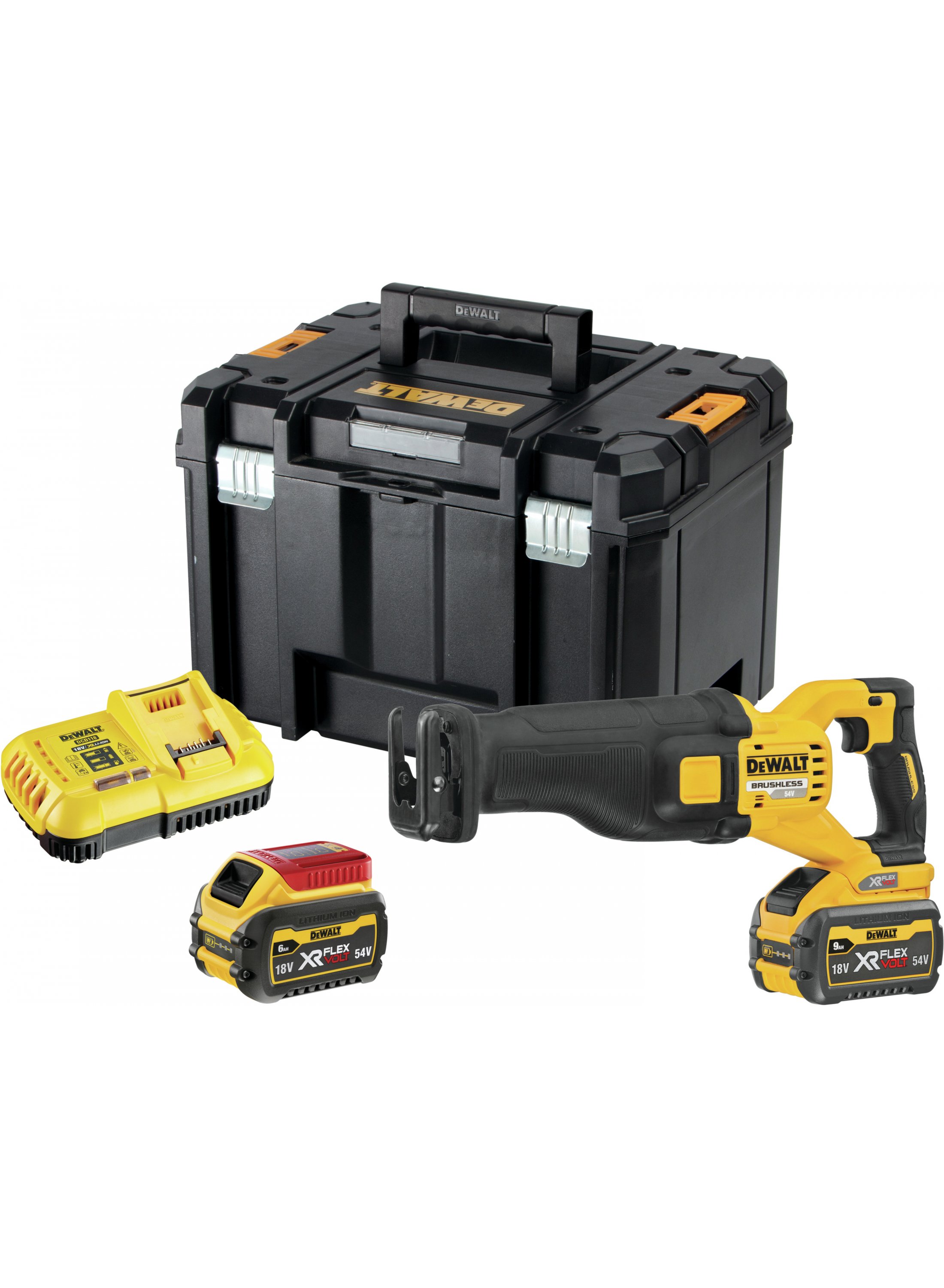 Batteridriven tigersåg DeWalt DCS389X2-QW; 54 V; 2x9,0 Ah batt.