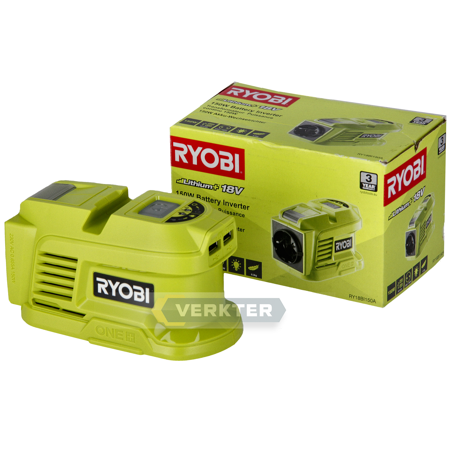 Batteriadapter Ryobi RY18BI150A-0; 230 V -> USB (x2); För laddning av telefonbatterier