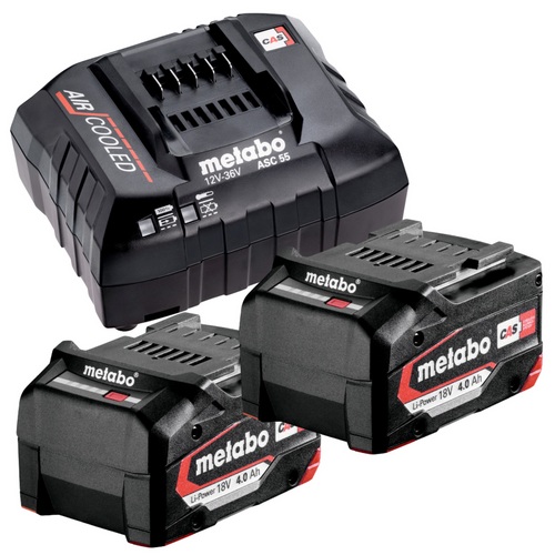 Batteri Metabo; 18 V; 2x4,0 Ah + laddare ASC 55