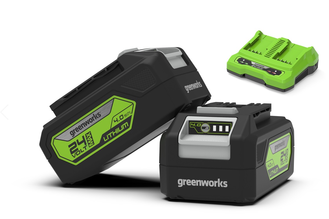 Tillbehörsset Greenworks GSK24B4X; 24 V; 2x4,0&nbsp;Ah + laddare