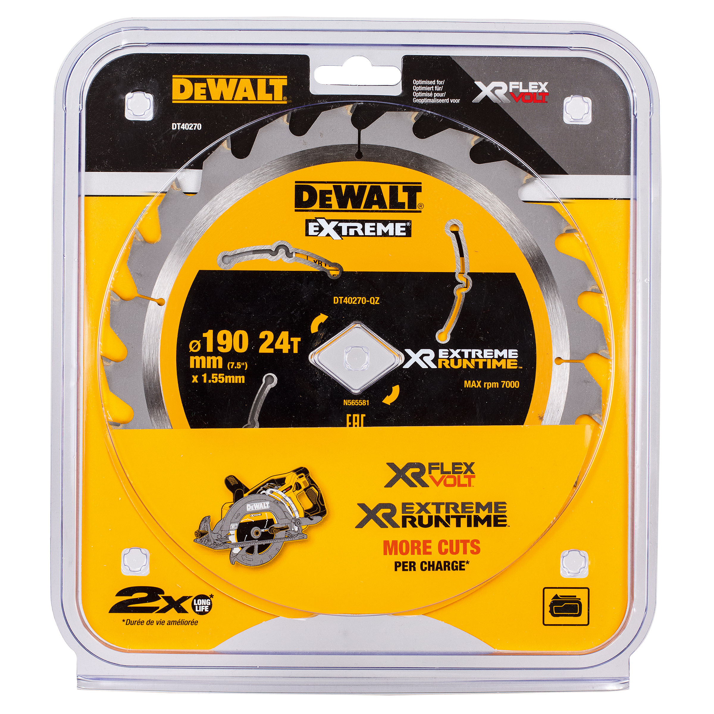 Sågklinga för trä DeWalt DT40270; 190 mm; T24