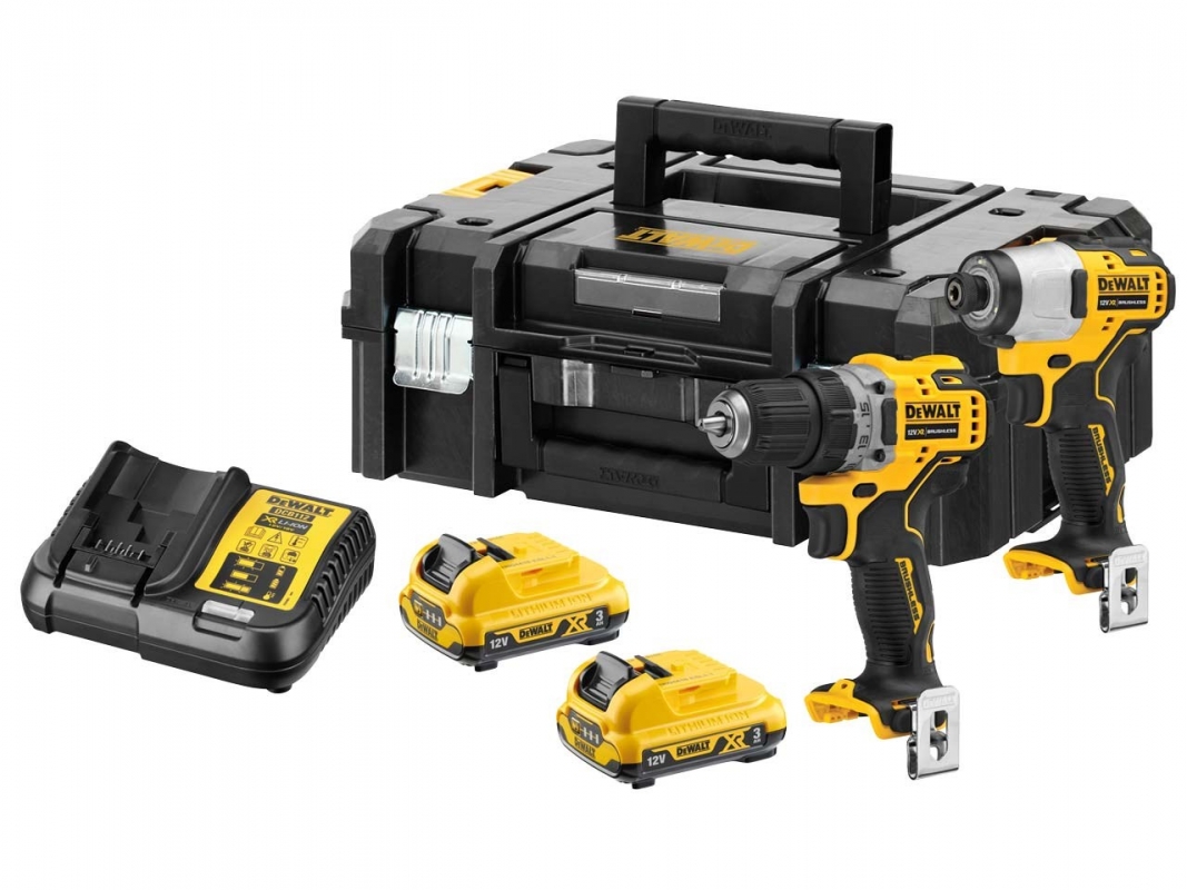 Verktygspaket DeWalt DCK2110L2T-QW (DCD701 + DCF801); 12 V; 2x3,0 Ah batt.