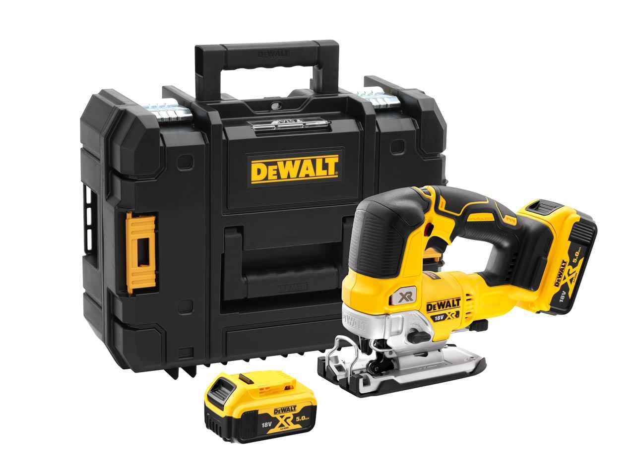 Batteridriven sticksåg DeWalt DCS334P2-QW; 18 V; 2x5,0 Ah batt.