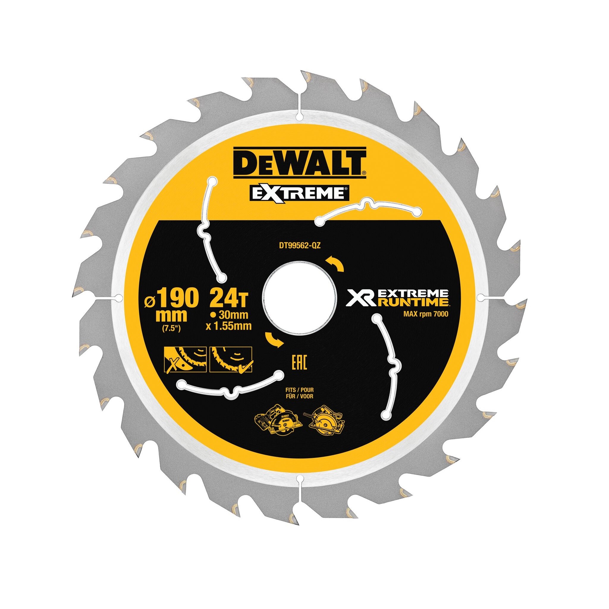 Sågklinga för trä DeWalt DT99562-QZ; 190 mm