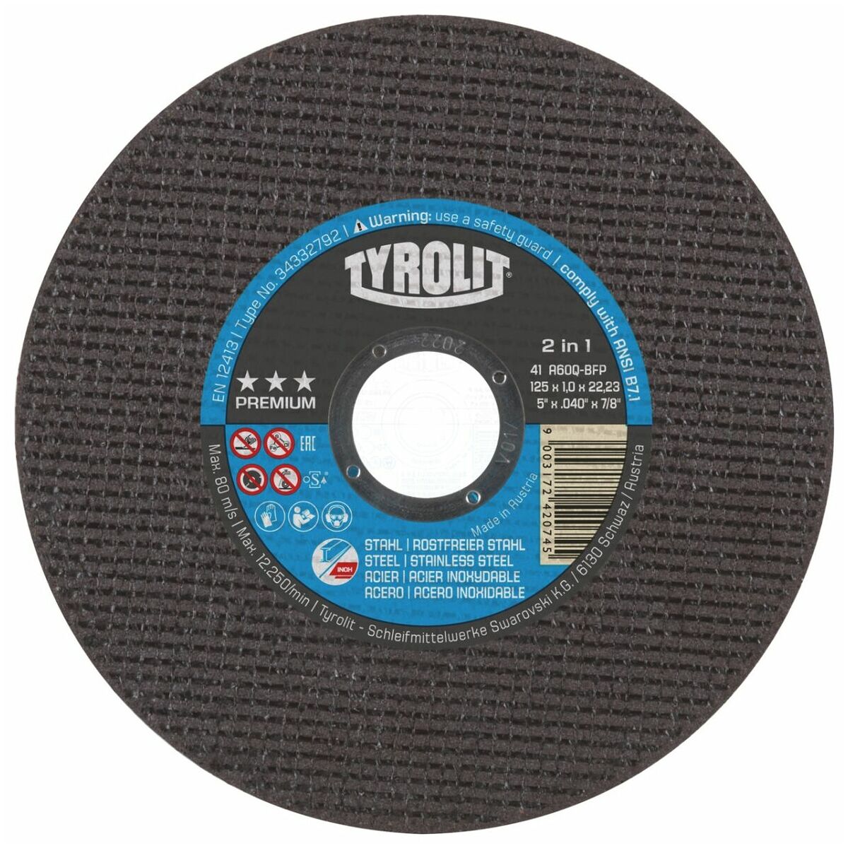 Kapskiva Tyrolit 34332795; 41F; 150x1,2x22,23 mm; A46Q-BFP