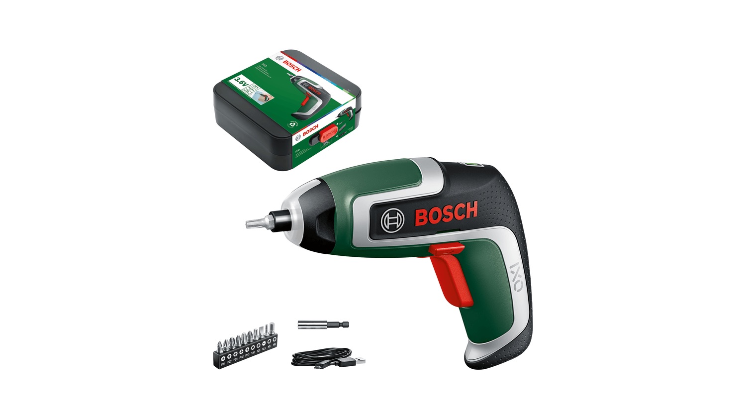 Batteridriven skruvdragare Bosch IXO 7; 3,6 V; 1x2,0 Ah batt.; med 11 tillbehör