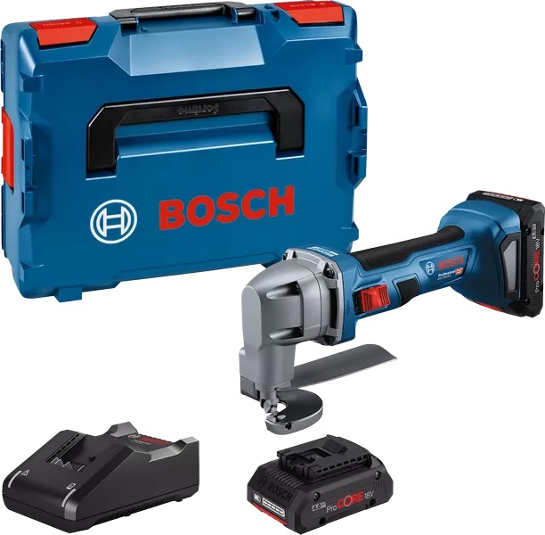 Batteridriven plåtsax Bosch GSC 18V-16 E; 18 V; 2x4,0 Ah batt.