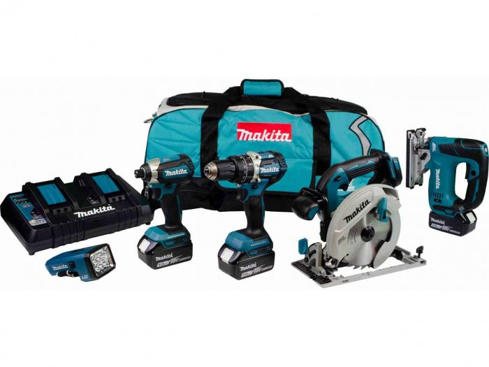 Verktygspaket Makita DLX5043PT (DHP484Z+DHS680Z+DJV182Z+DTD153Z+DML186); 18 V; 3x5,0 Ah...