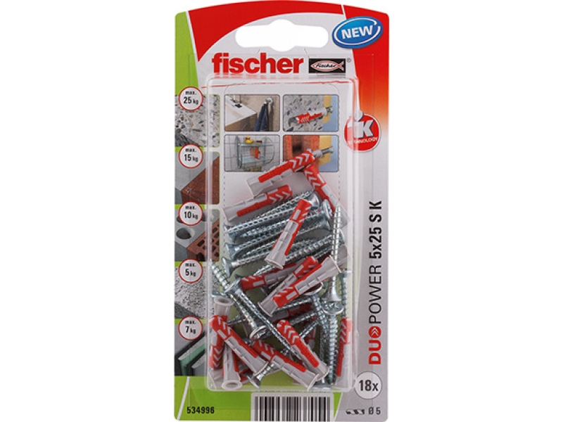 Nylonplugg med skruv Fischer S K NV; 8x40 mm; 8 st.