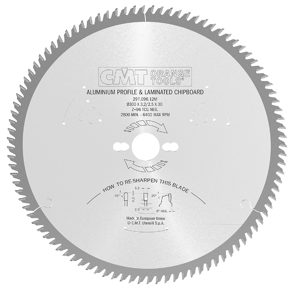 Sågklinga för laminat CMT 297; 254x3,2x30; Z80; -5°
