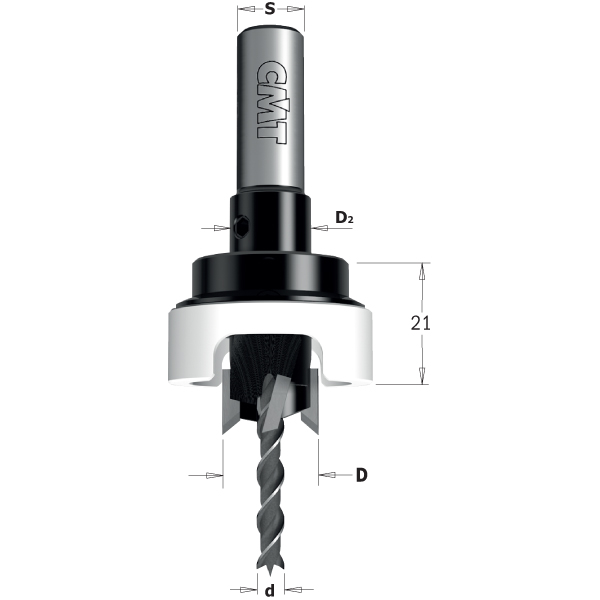 Träborr med försänkning CMT; 90°; S=10 mm; d=4 mm; D=14 mm