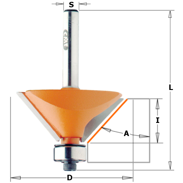 Fasfräs CMT; S=6 mm; D=45 mm; med kullager