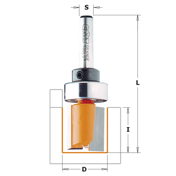 Rak notfräs CMT; S=1/4''; D=12,7 mm; med kullager
