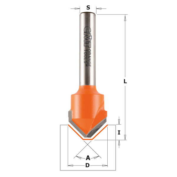 V-formad fräs CMT; S=1/4''; D=18 mm