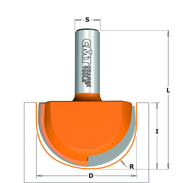 Hålkärlsfräs CMT; S=12 mm; D=50,8 mm; R=25,4 mm