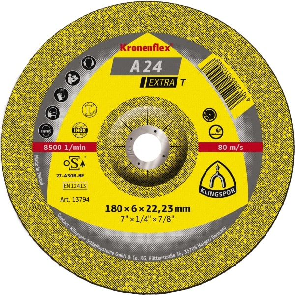 Slipskiva Klingspor A 24 Extra T; 180x6x22,23 mm; 10 st.