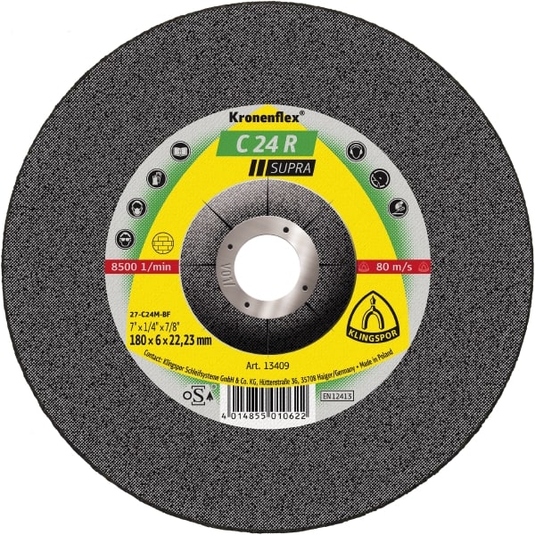 Slipskiva Klingspor C 24 R Supra; 180x6x22,23 mm; 10 st.