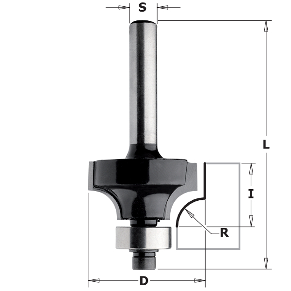 Avrundningsfräs CMT Contractor K938-167; R=2; S=8; D=16,7 mm; med kullager