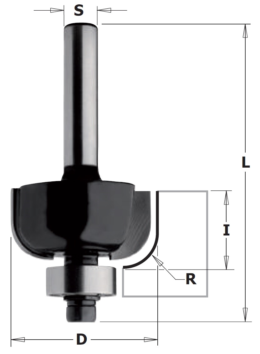 Kant- och hörnfräs CMT K937-380, D-38,1 mm; med kullager