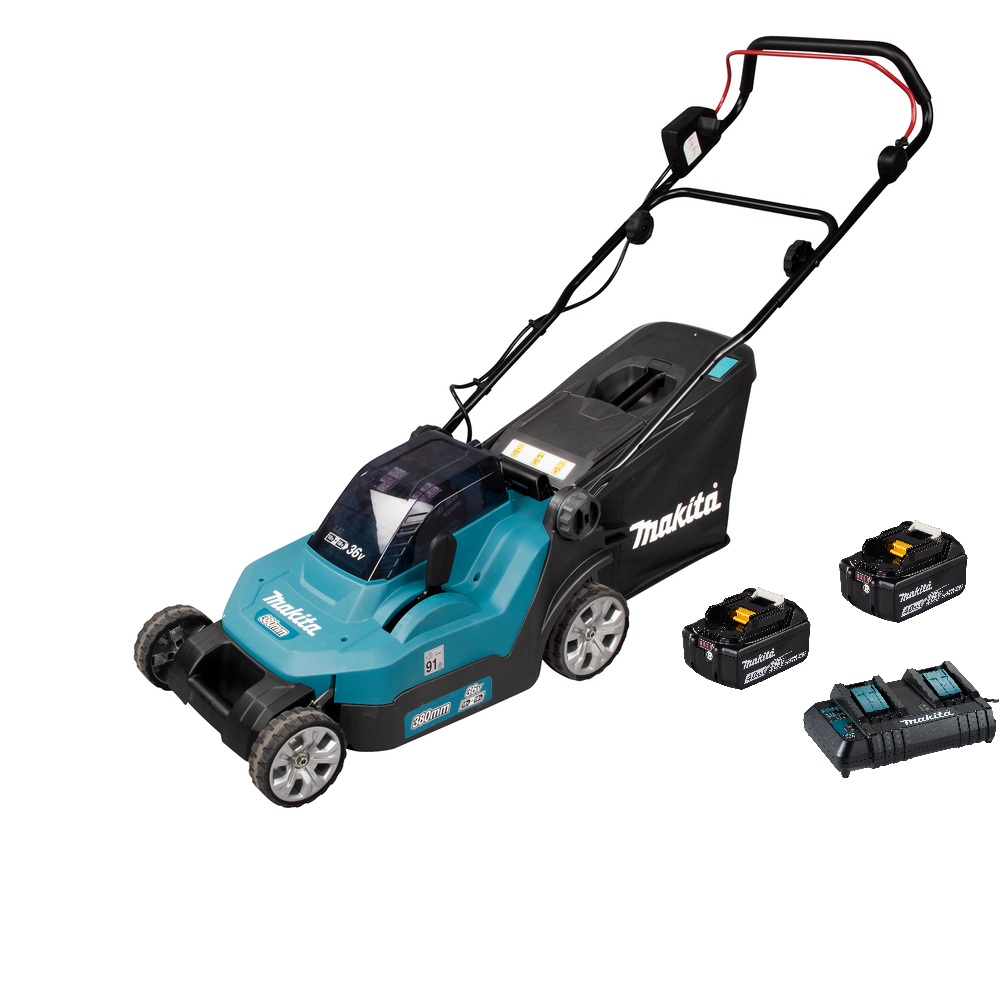 Batteridriven gräsklippare Makita DLM382CM2; 2x18 V; 2x4,0 Ah batt.