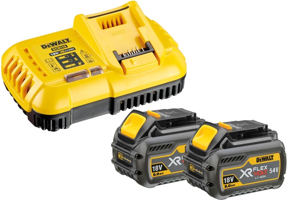 Tillbehörsset DeWalt DCB118T2; 18/54 V; 2x6,0 Ah + laddare DCB118