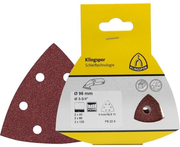 Sandpapperset för excenterslipar Klingspor; PS 22 K; GLS 5; 150 mm; K40/80/120; 6 st.