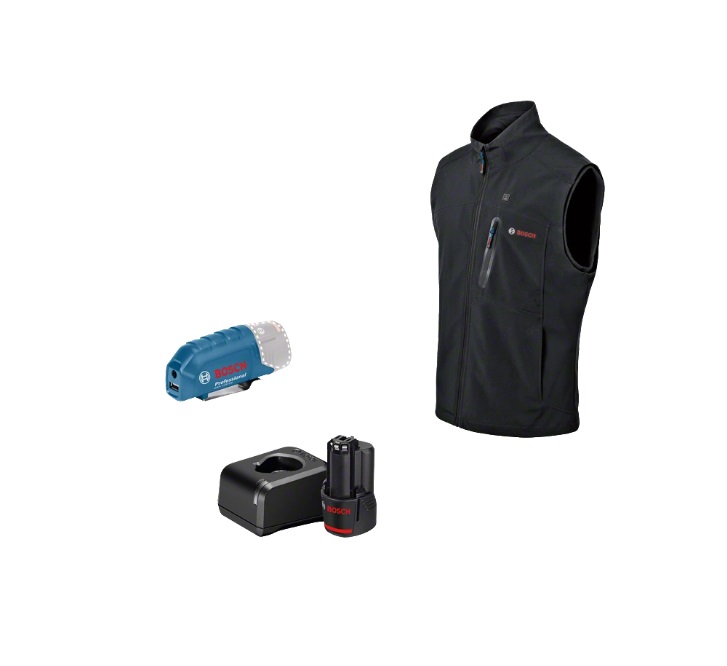 Värmeväst Bosch GHV 12; S; 12 V; 1x2,0 Ah + usb adapter GAA 12V-21