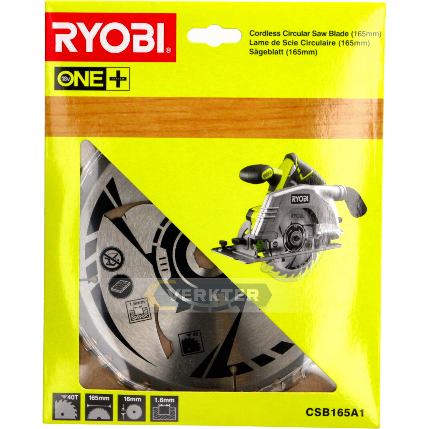 Sågklinga för trä RYOBI; 165x1,6x16 mm; Z40