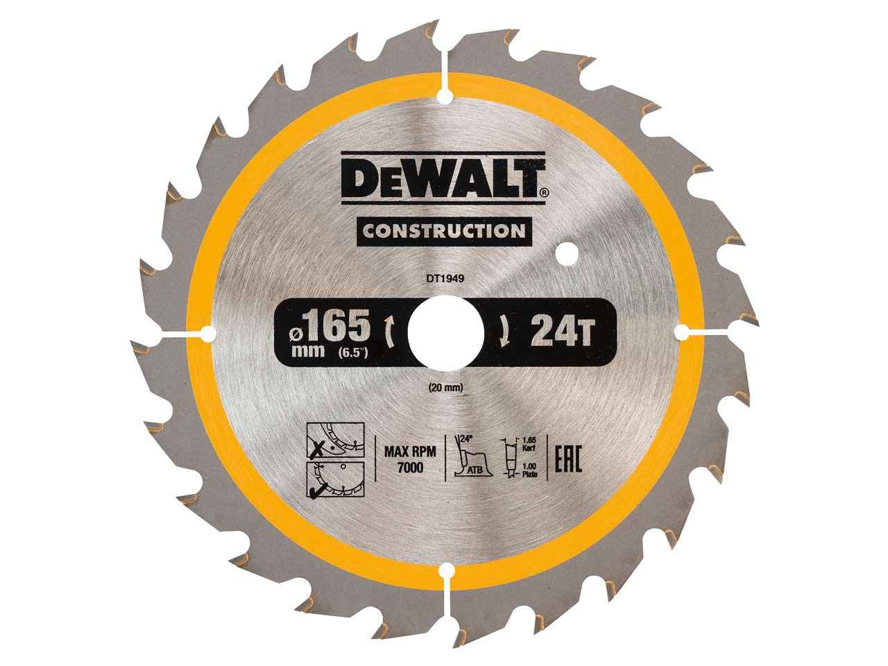 Sågklinga för trä DeWalt; 165x1,86x20,0 mm; Z24; 20°