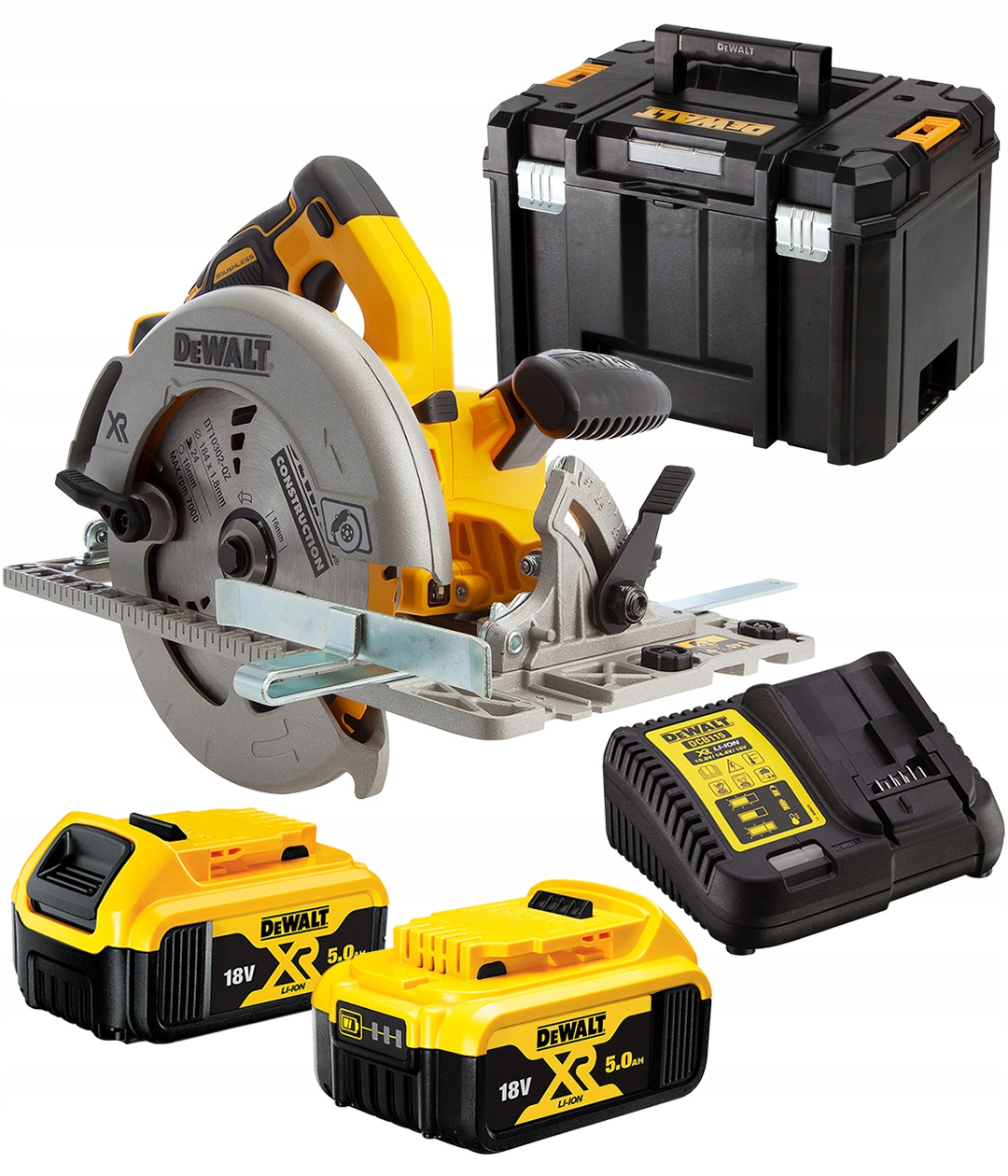 Batteridriven cirkelsåg DeWalt DCS572P2-QW; 18 V; 2x5,0 Ah batt.